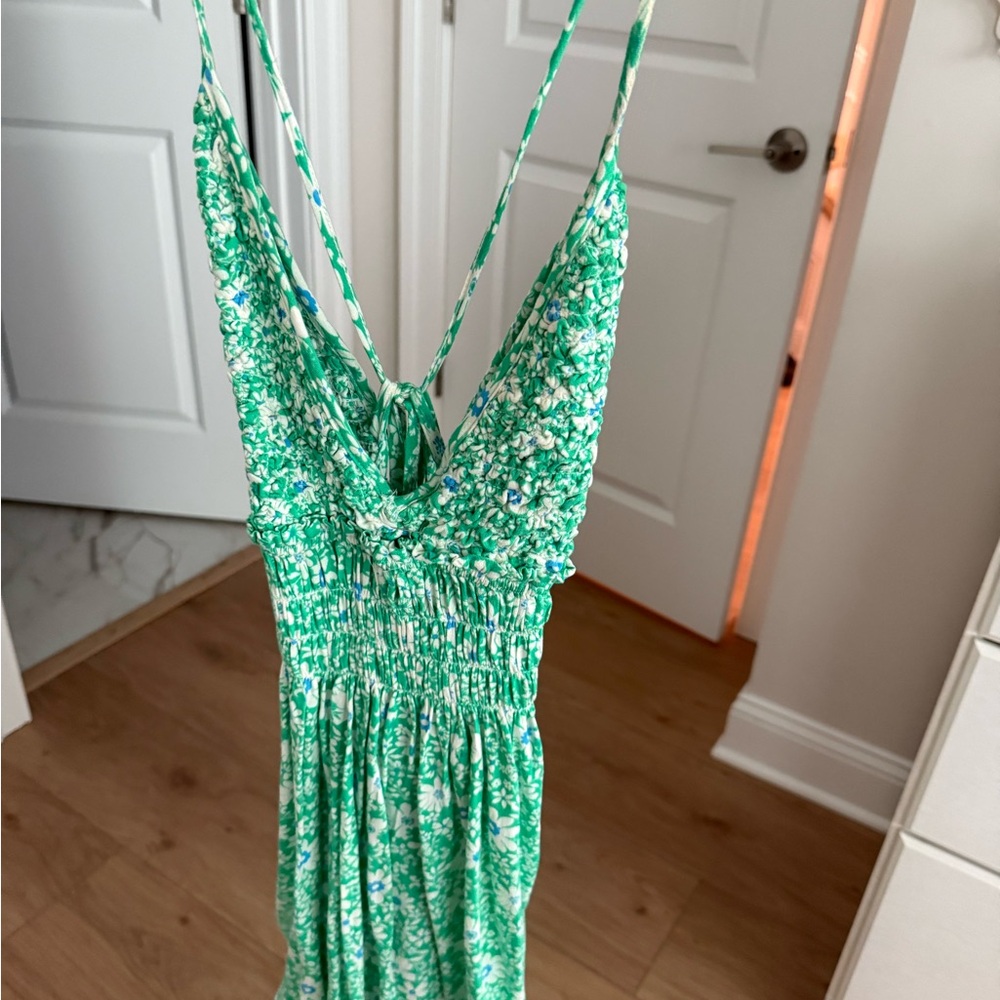 Green Floral Spaghetti Strap Dress
